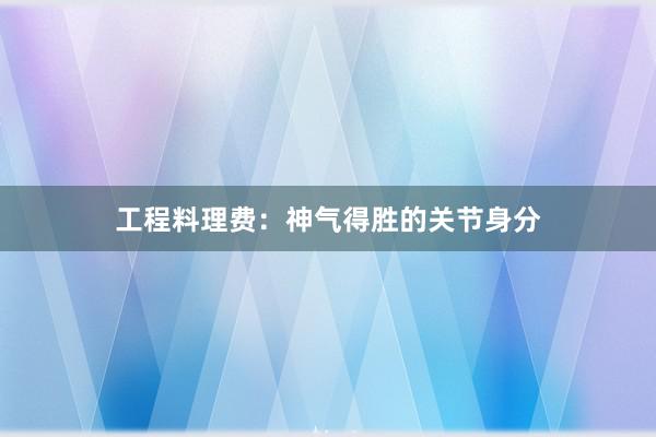 工程料理费：神气得胜的关节身分